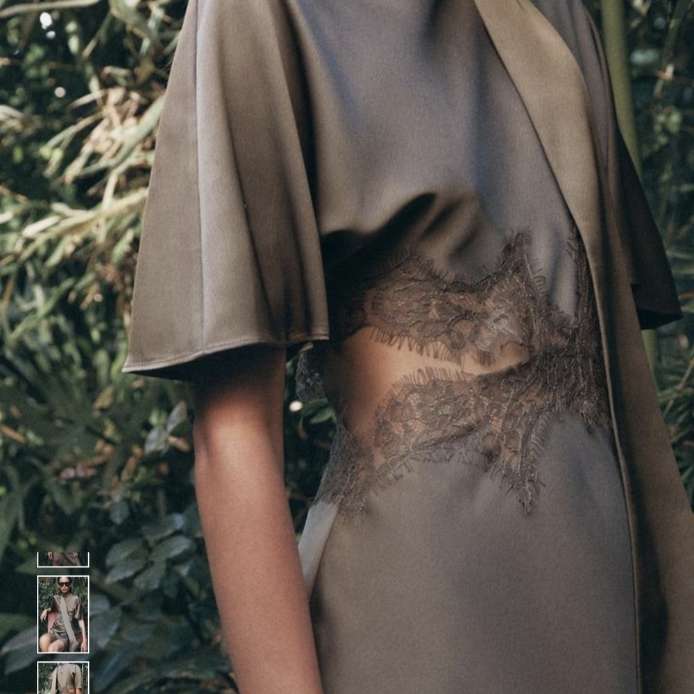Zara Olive Satin Slip Dress with Lace Inset